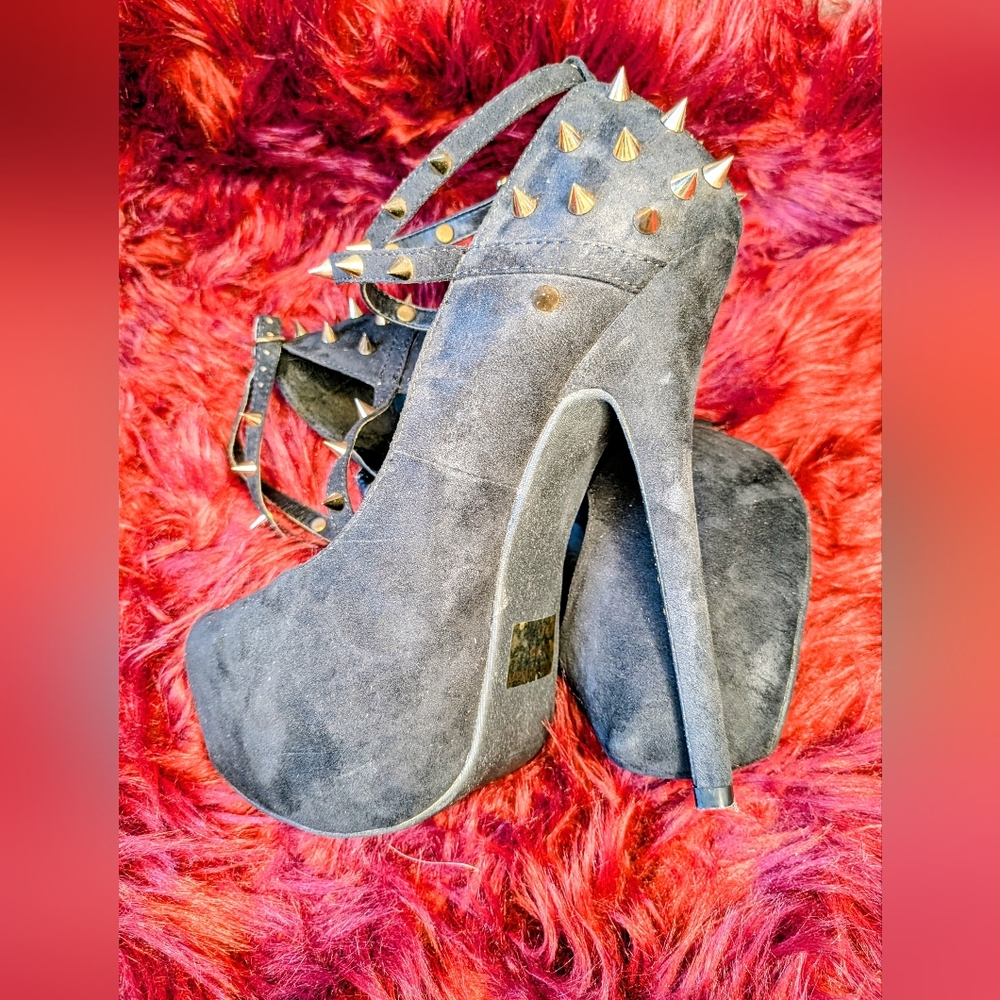 Black Suede Spiked Platform Heels